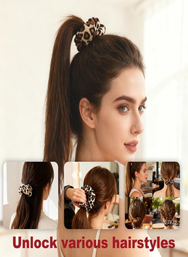 HAISENGO 4pcs Cheetah Scrunchie Hair Ties Ropes Elastic Lagre animal print velvet Leopard Scrunchies for Women Girls Pony Tails and Buns - Image 2
